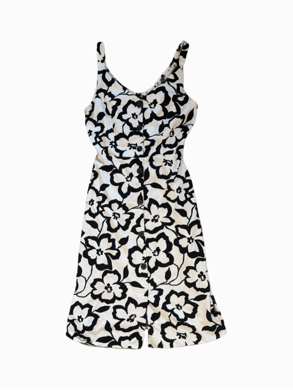 Sleeveless Black & White Floral Midi Dress
